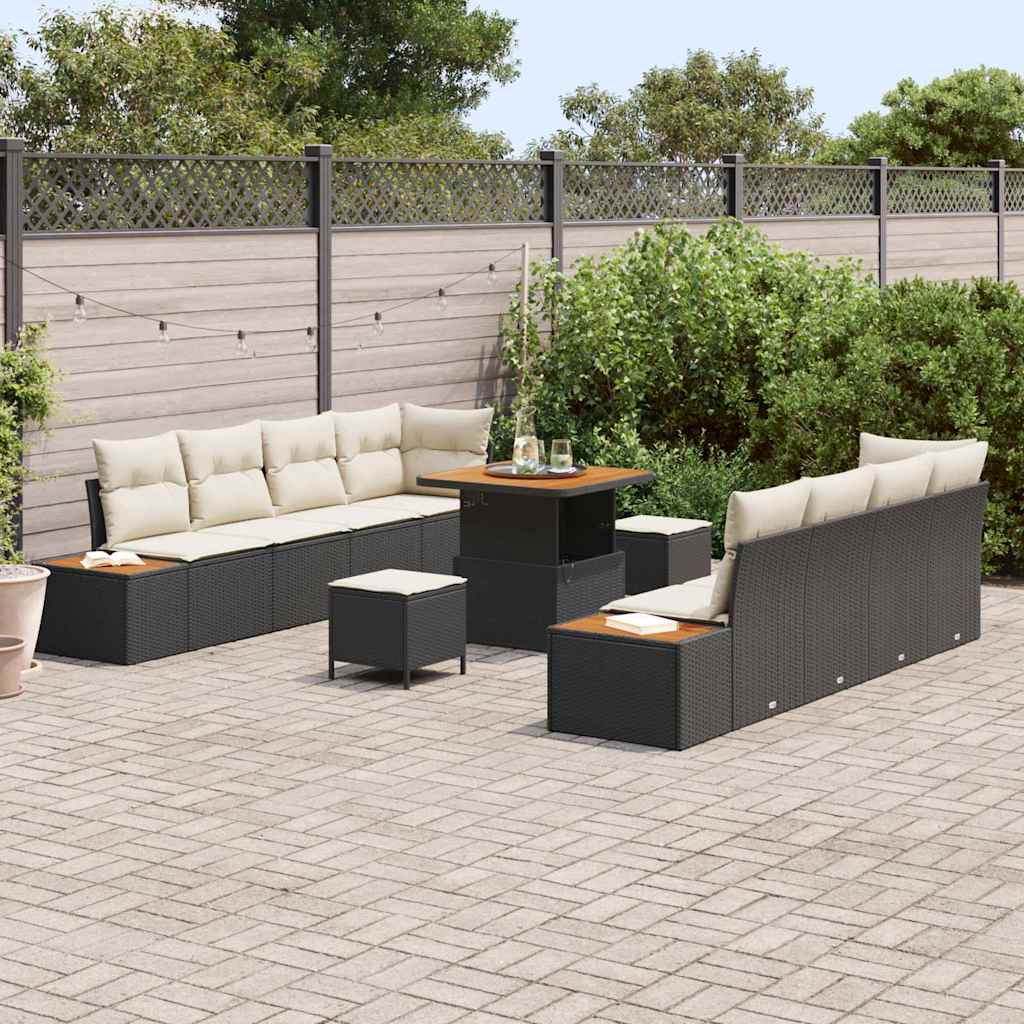 Set Divano da Giardino con cuscino 11 pcs Nero Poly Rattan | homemem39