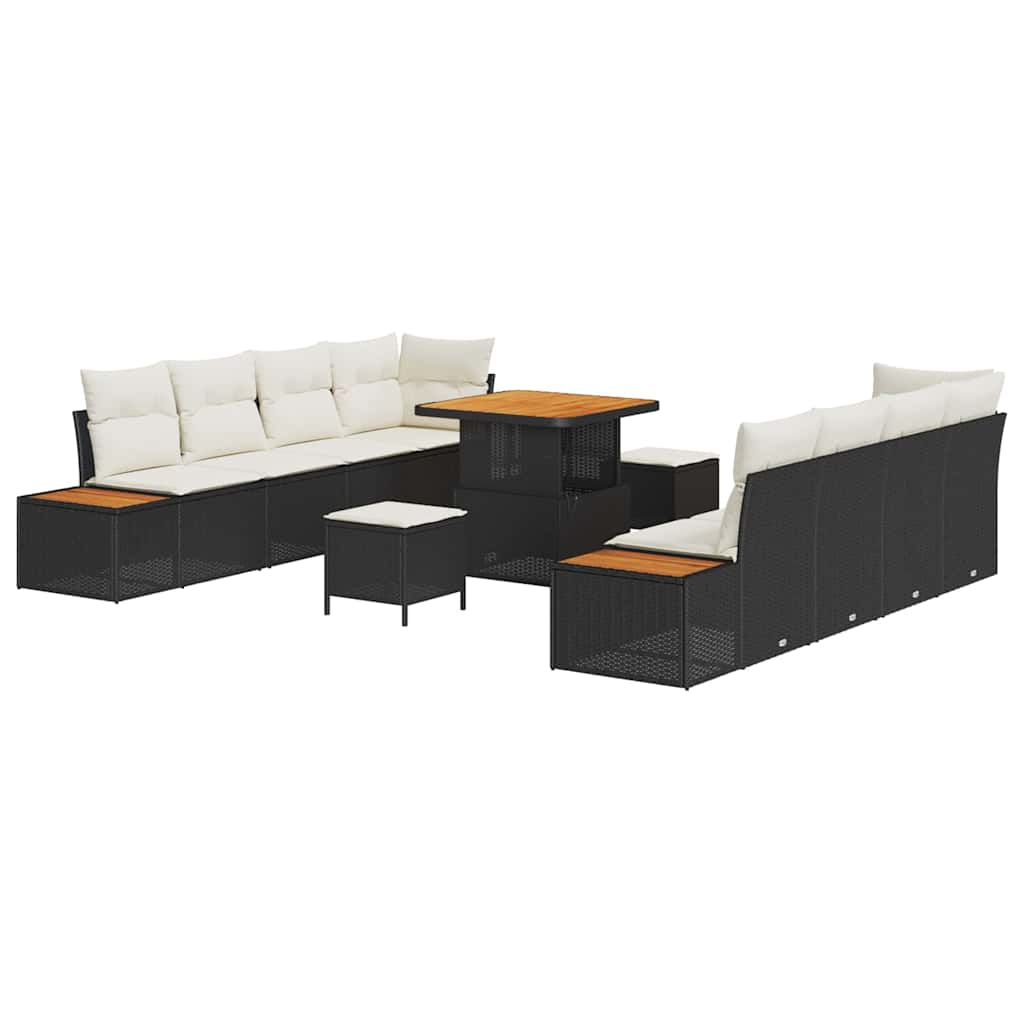 Set Divano da Giardino con cuscino 11 pcs Nero Poly Rattan | homemem39