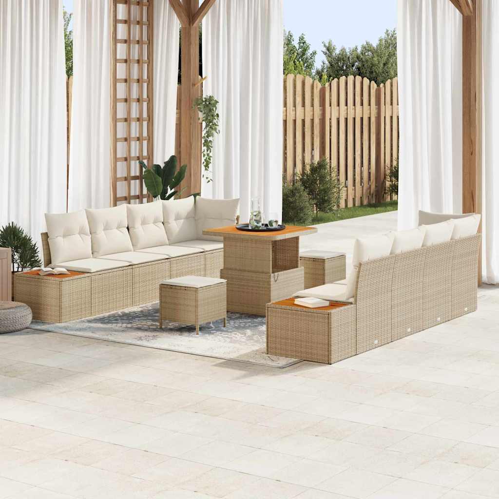 Set Divano da Giardino 11 pz 10-Numero di posti Beige | homemem39