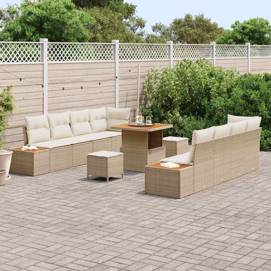 Set Divano da Giardino 11 pz 10-Numero di posti Beige | homemem39
