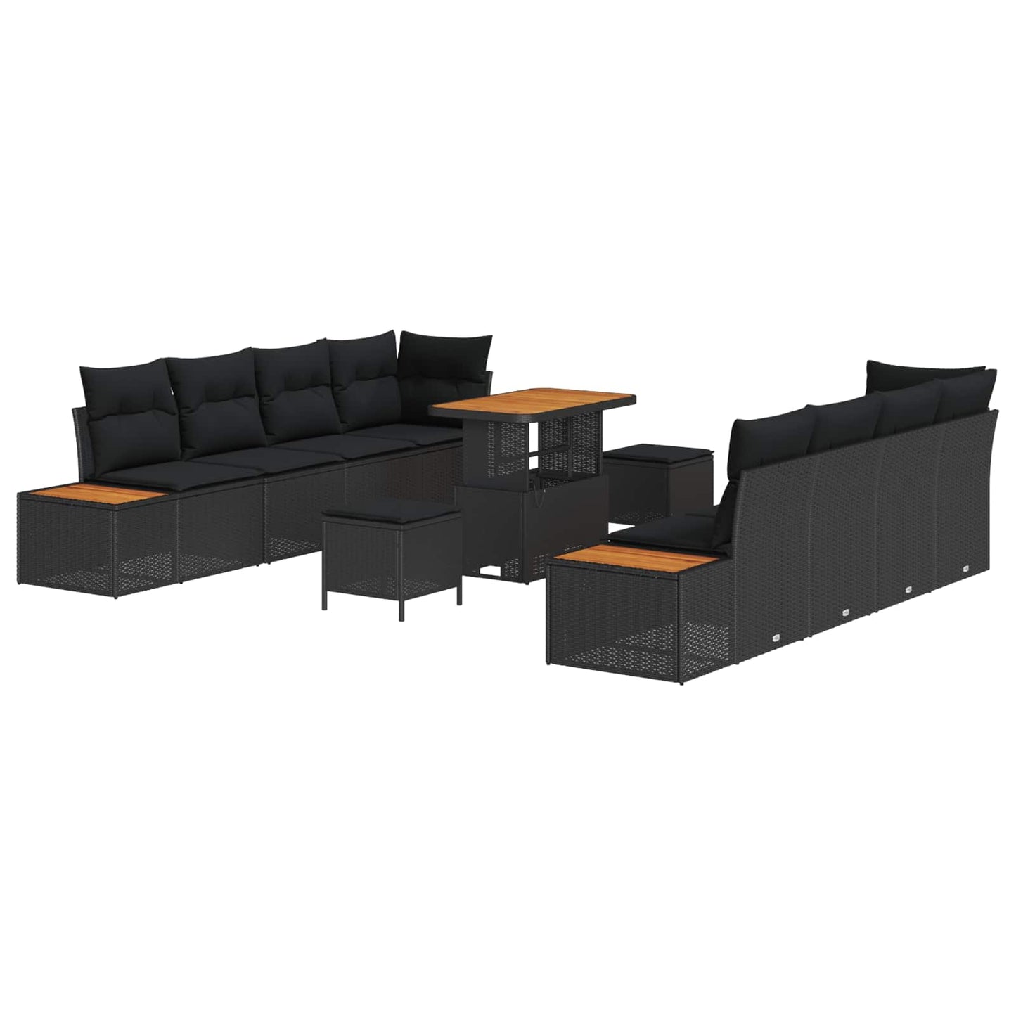 Set Divano da Giardino con cuscino 11 pcs Nero Poly Rattan