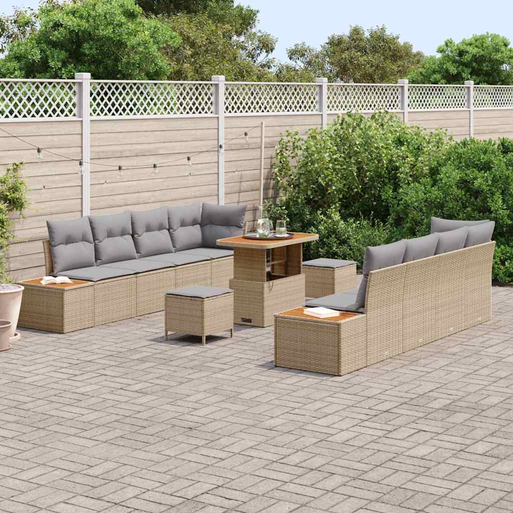 Set Divano da Giardino con cuscino 11 pcs Beige Poly Rattan | homemem39