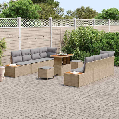 Set Divano da Giardino con cuscino 11 pcs Beige Poly Rattan | homemem39