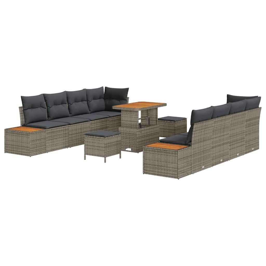 Set Divano da Giardino con cuscino 11 pcs Grigio Poly Rattan | homemem39