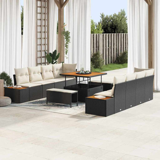 Set Divano da Giardino 11 pcs Nero e Crema 100 x 100 x 71 cm