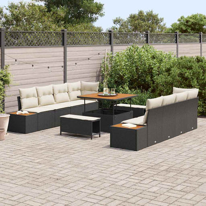 Set Divano da Giardino 11 pcs Nero e Crema 100 x 100 x 71 cm