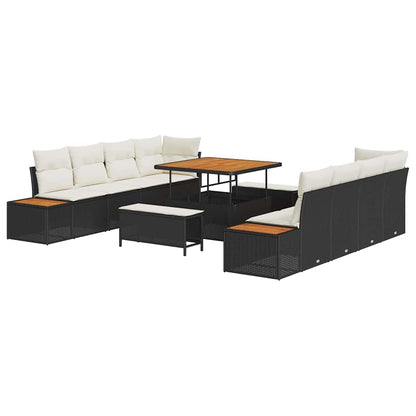 Set Divano da Giardino 11 pcs Nero e Crema 100 x 100 x 71 cm