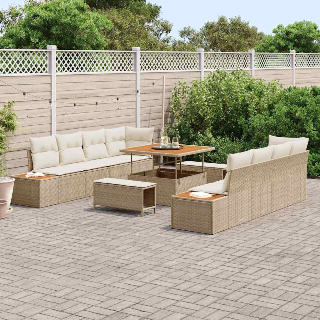 Set Divano da Giardino con cuscino 11 pcs Beige Poly Rattan | homemem39