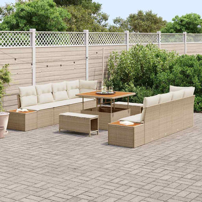 Set Divano da Giardino con cuscino 11 pcs Beige Poly Rattan | homemem39