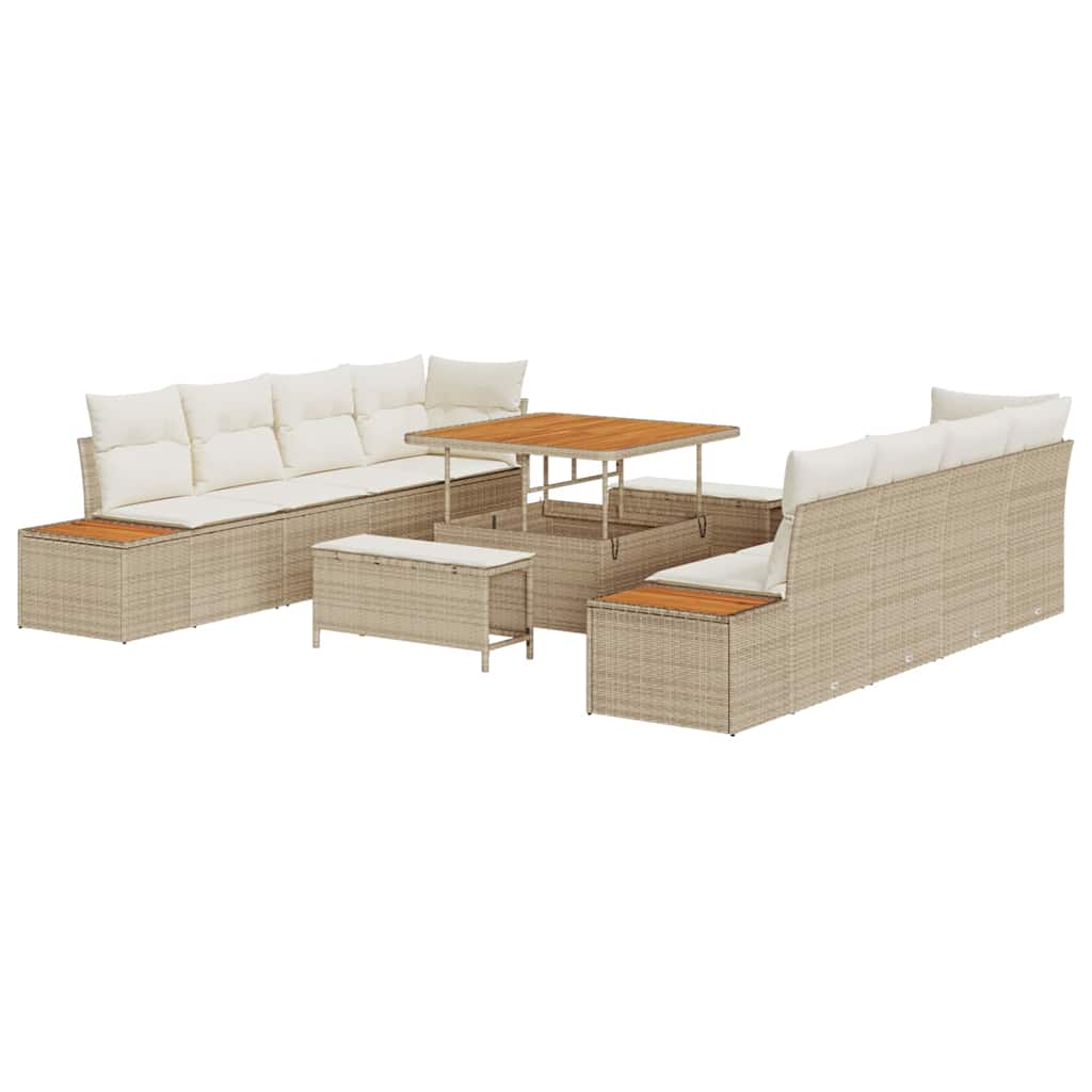 Set Divano da Giardino con cuscino 11 pcs Beige Poly Rattan | homemem39