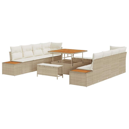 Set Divano da Giardino con cuscino 11 pcs Beige Poly Rattan | homemem39