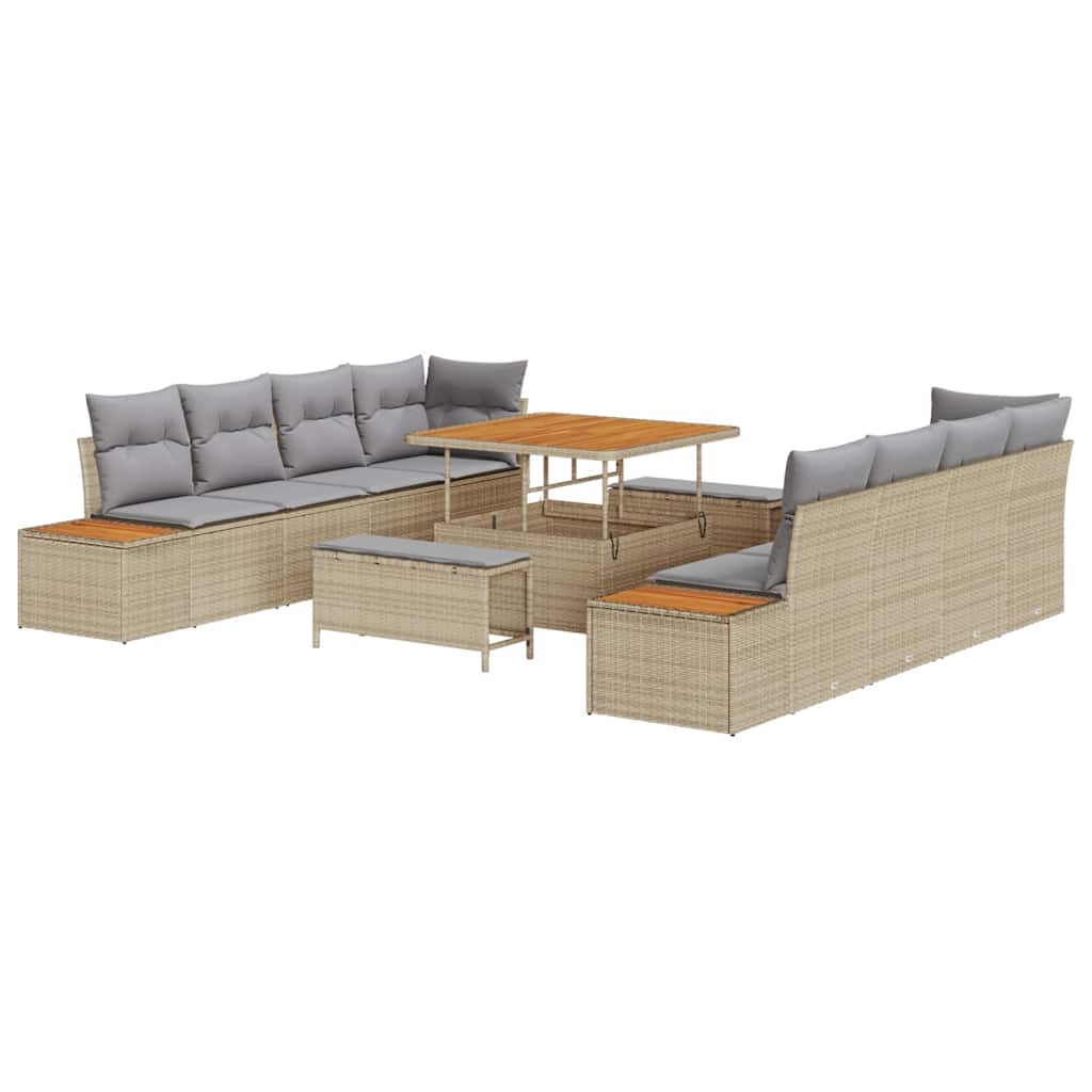 Set Divano da Giardino con cuscino 11 pcs Beige Poly Rattan | homemem39