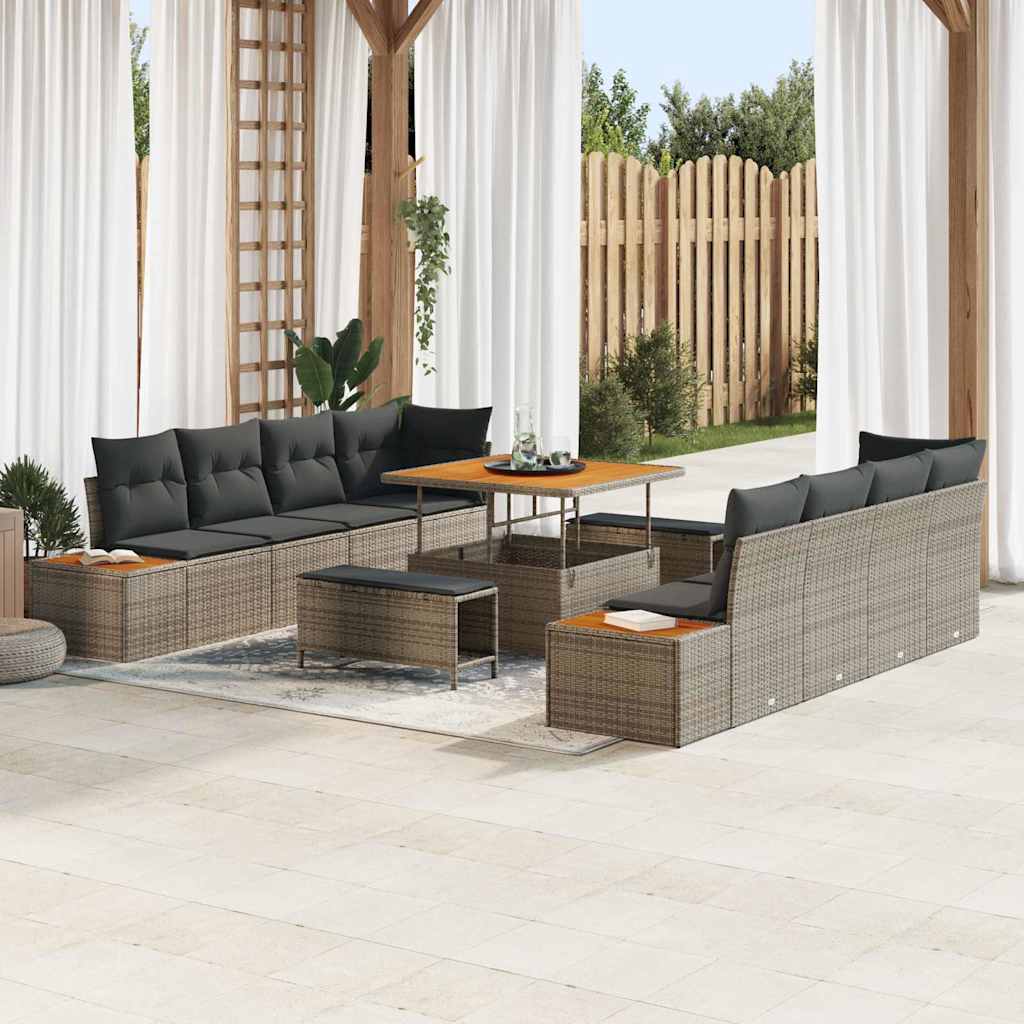 Set Divano da Giardino con cuscino 11 pcs Grigio Poly Rattan | homemem39