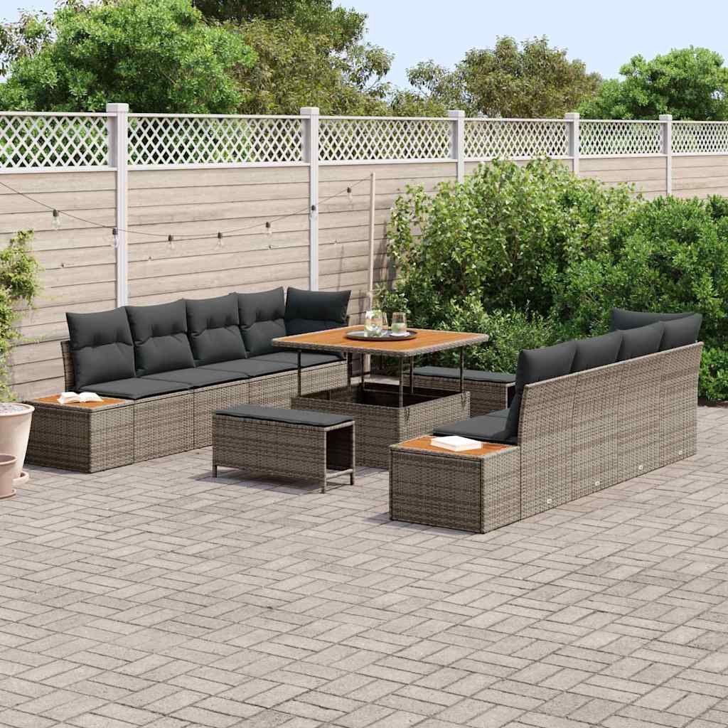 Set Divano da Giardino con cuscino 11 pcs Grigio Poly Rattan | homemem39