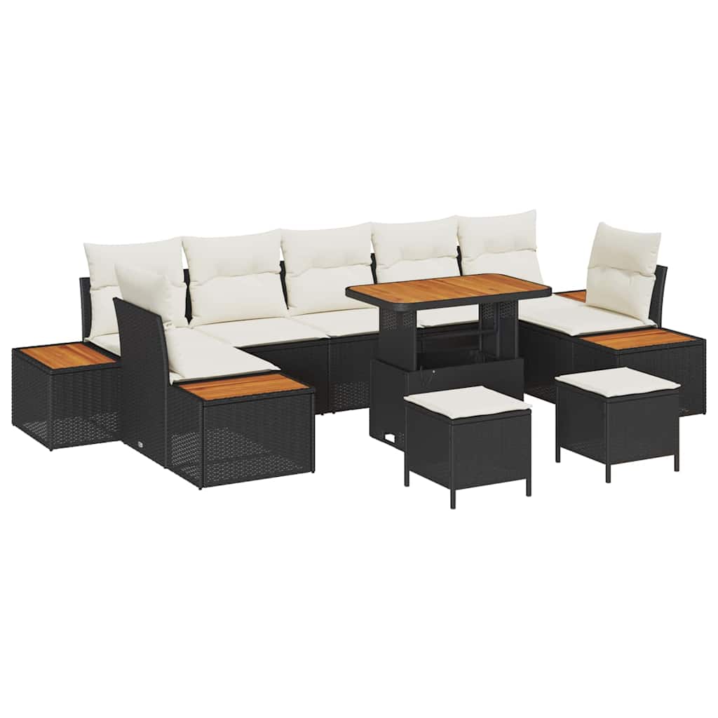 Set Divano da Giardino con cuscino 10 pcs Nero Poly Rattan | homemem39