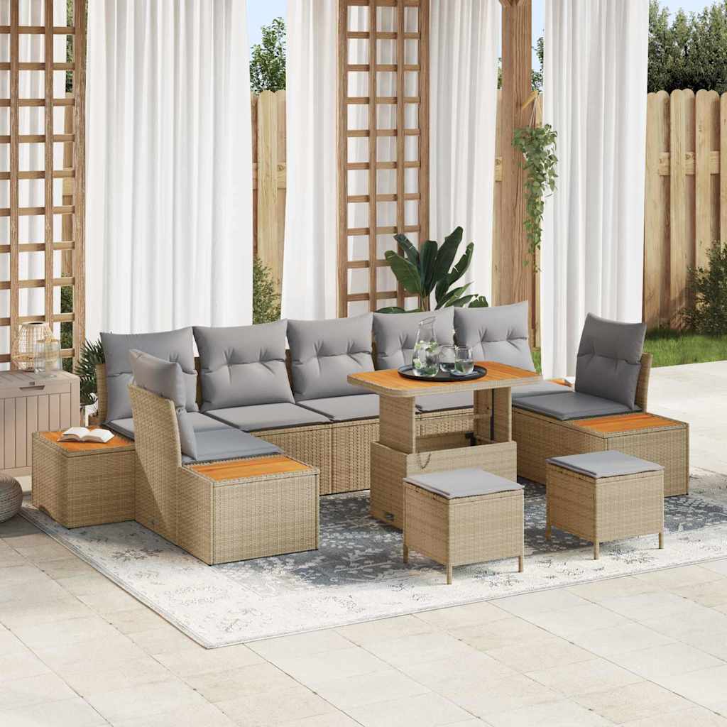Set Divano da Giardino con cuscino 10 pcs Beige Poly Rattan | homemem39