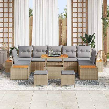 Set Divano da Giardino con cuscino 10 pcs Beige Poly Rattan | homemem39