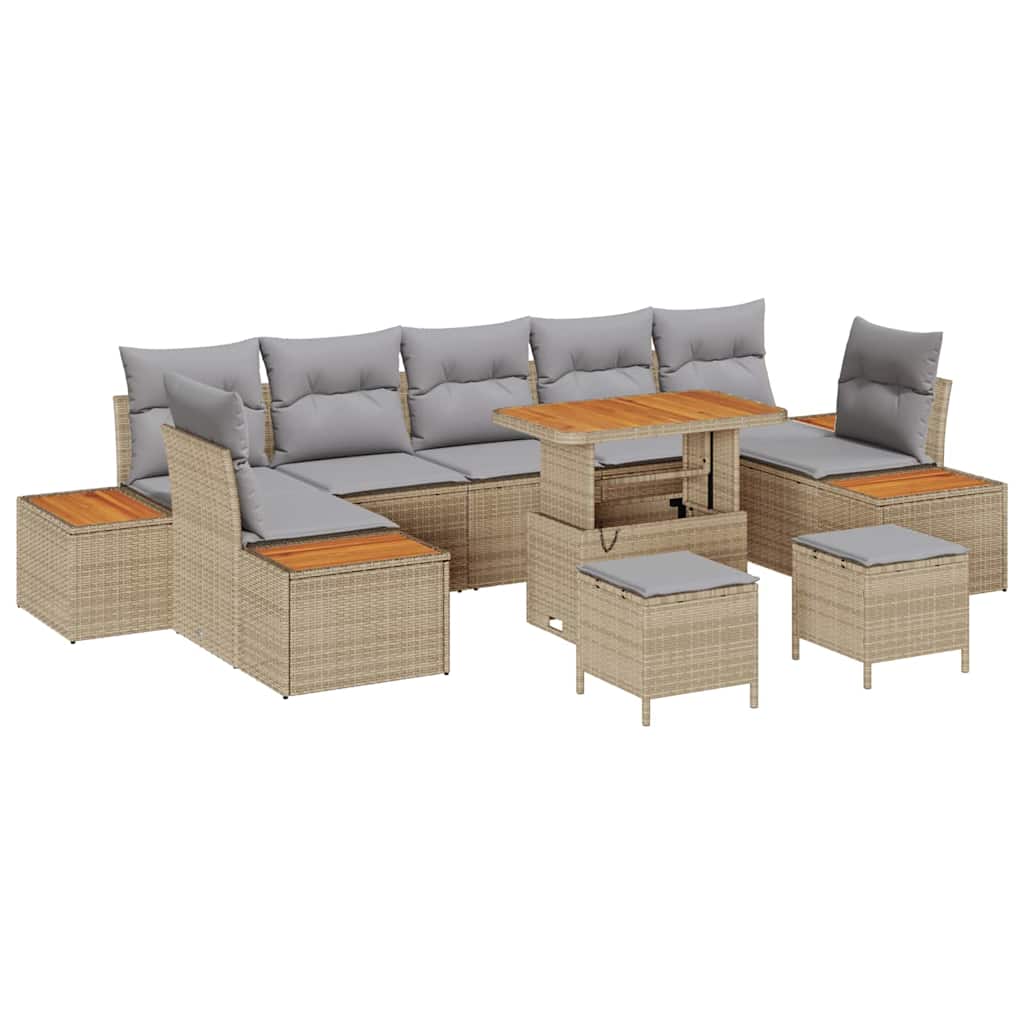 Set Divano da Giardino con cuscino 10 pcs Beige Poly Rattan | homemem39