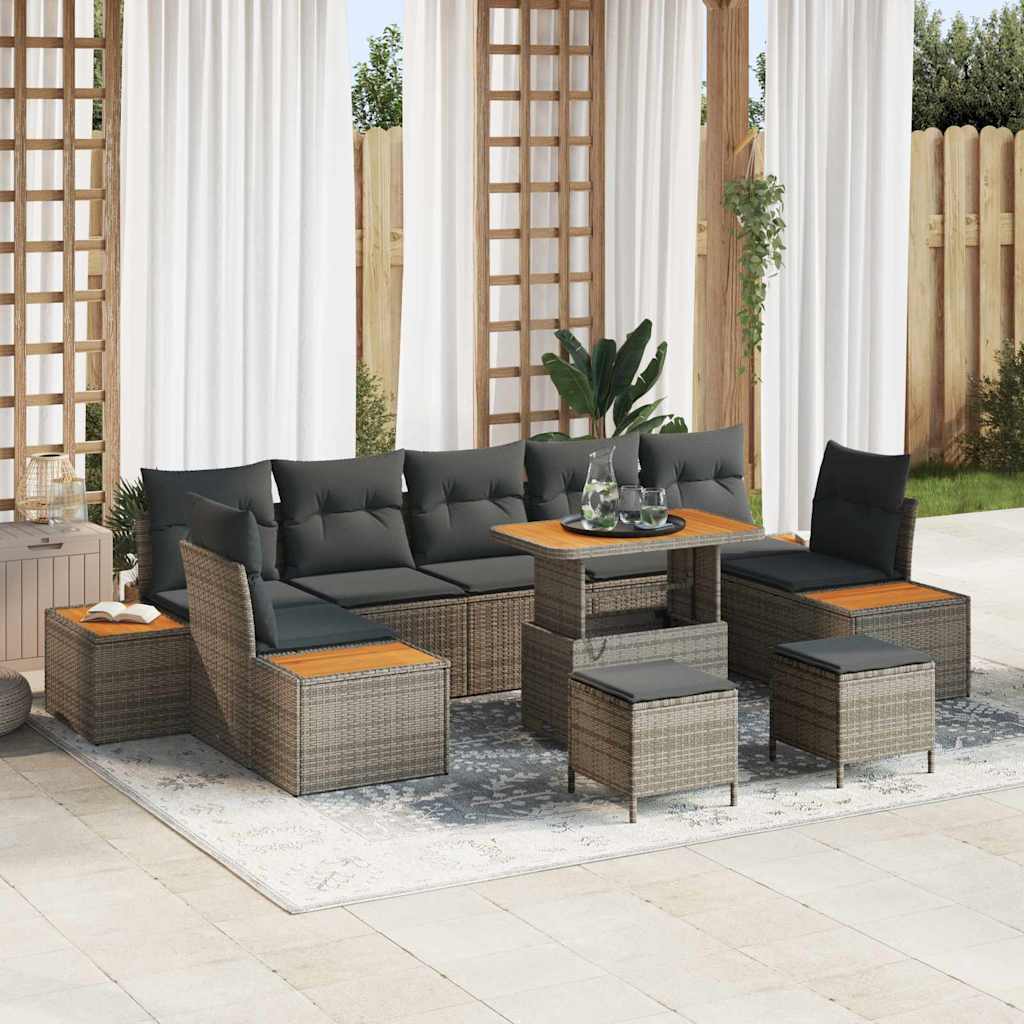 Set Divano da Giardino con cuscino 10 pcs Grigio Poly Rattan | homemem39