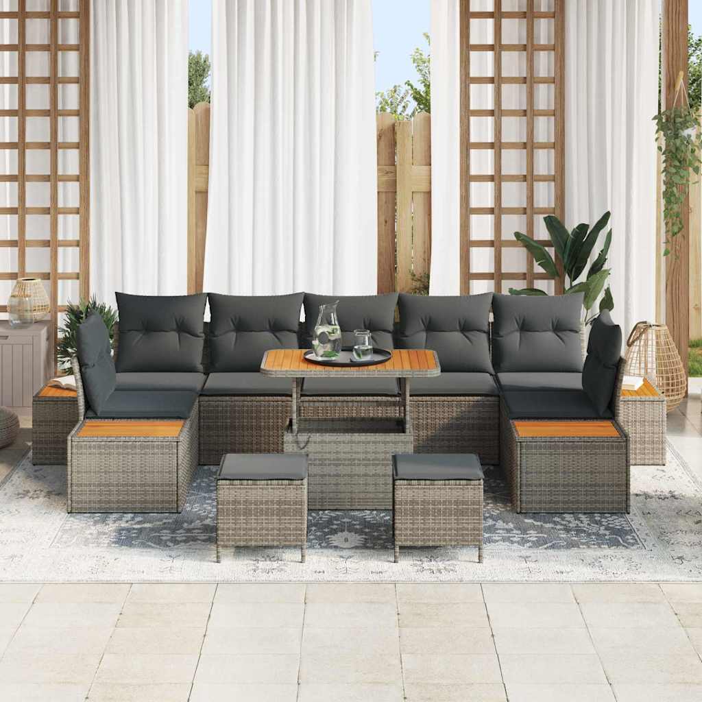 Set Divano da Giardino con cuscino 10 pcs Grigio Poly Rattan | homemem39