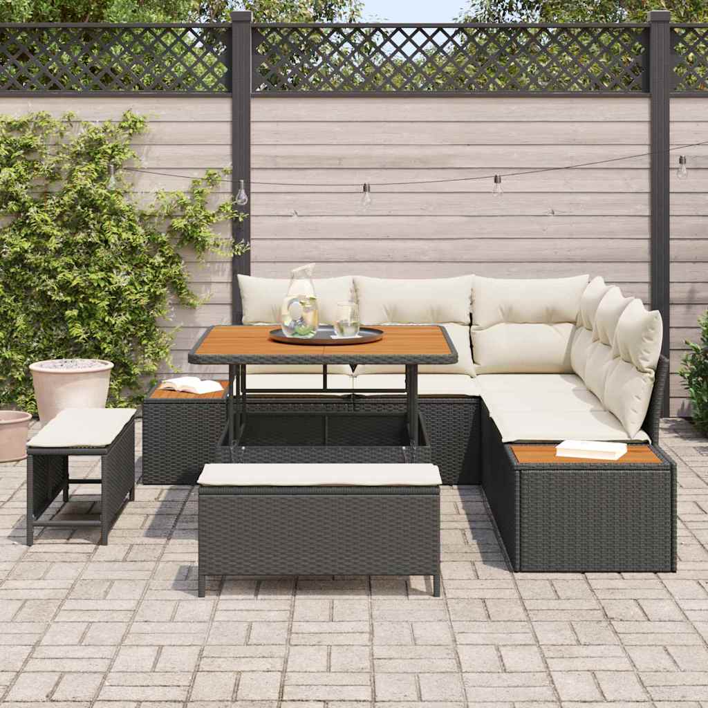 Set Divano da Giardino con cuscino 8 pcs Nero Poly Rattan | homemem39