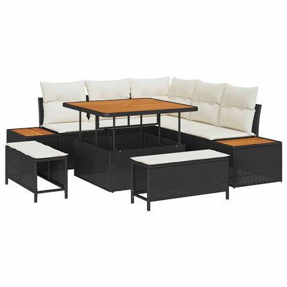 Set Divano da Giardino con cuscino 8 pcs Nero Poly Rattan | homemem39