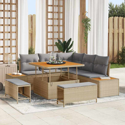 Set Divano da Giardino 8 pz 7-Numero di posti Beige Poly Rattan