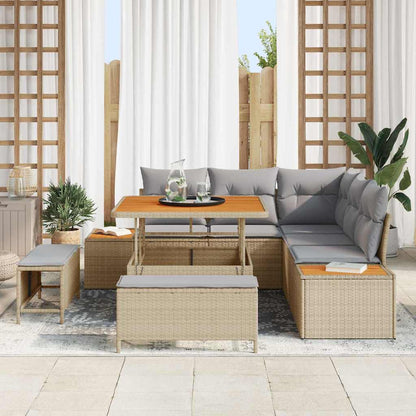 Set Divano da Giardino 8 pz 7-Numero di posti Beige Poly Rattan