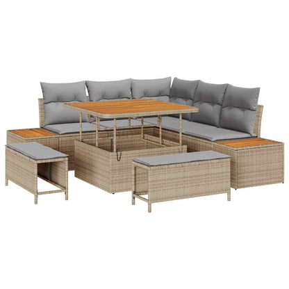 Set Divano da Giardino 8 pz 7-Numero di posti Beige Poly Rattan