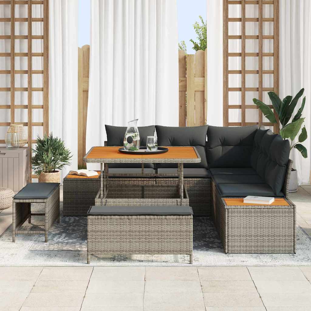 Set Divano da Giardino con cuscino Grigio Poly Rattan