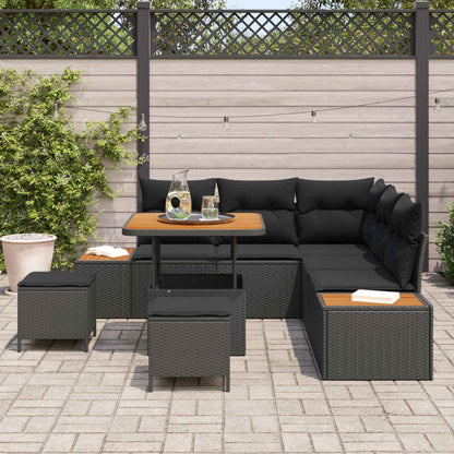 Set Divano da Giardino con cuscino 8 pcs Nero Poly Rattan | homemem39