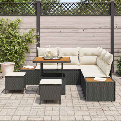 Set Divano da Giardino con cuscino 8 pcs Nero Poly Rattan