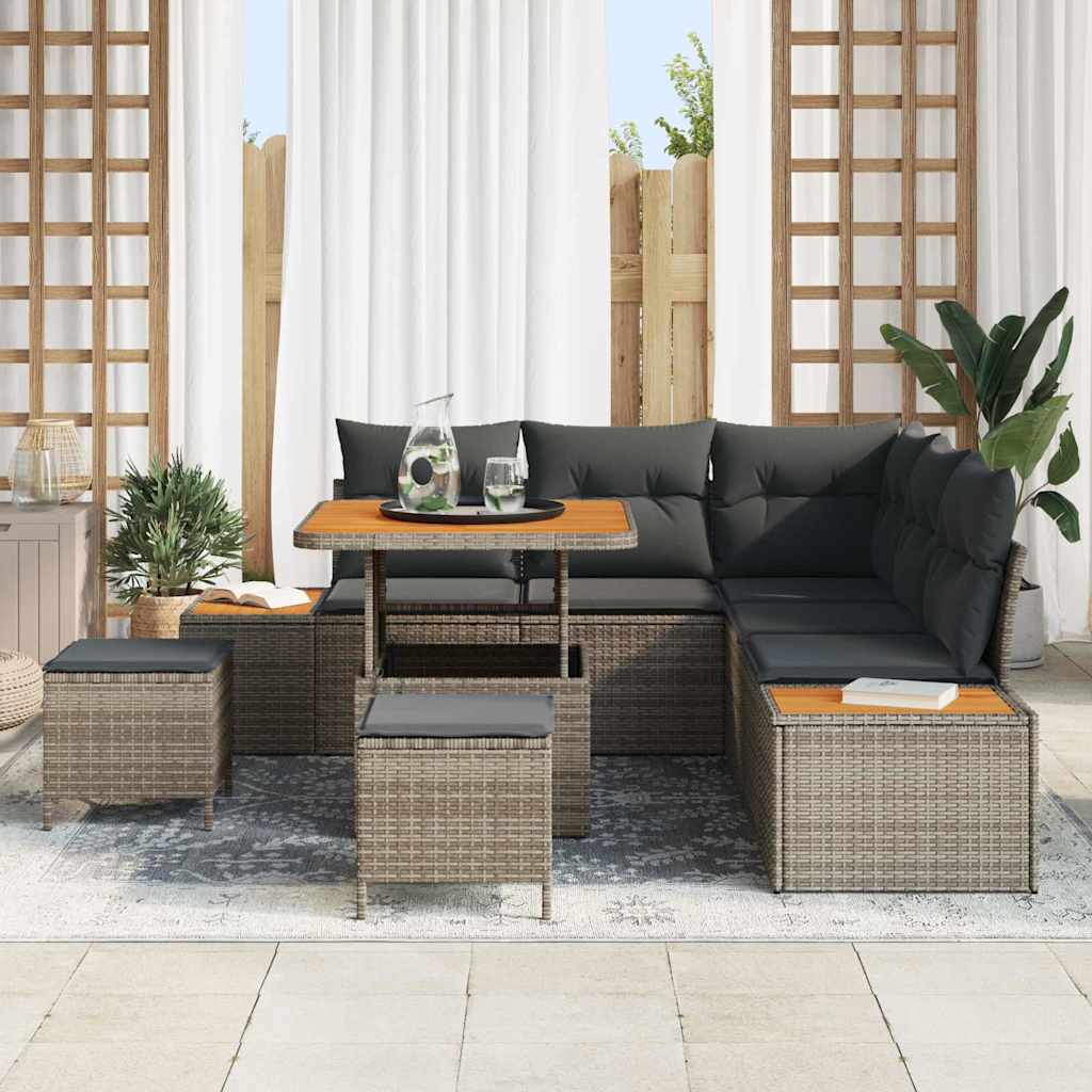 Set Divano da Giardino con cuscino 8 pcs Grigio Poly Rattan | homemem39