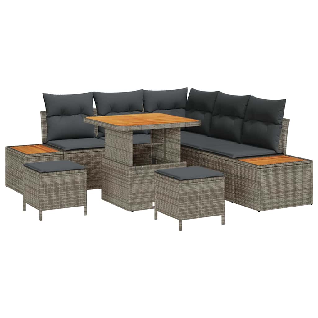 Set Divano da Giardino con cuscino 8 pcs Grigio Poly Rattan | homemem39