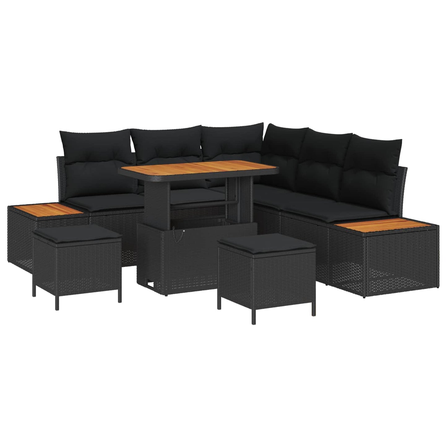 Set Divano da Giardino con cuscino 8 pcs Nero Poly Rattan | homemem39