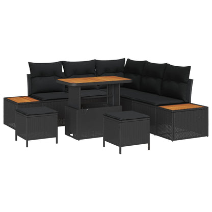 Set Divano da Giardino con cuscino 8 pcs Nero Poly Rattan | homemem39