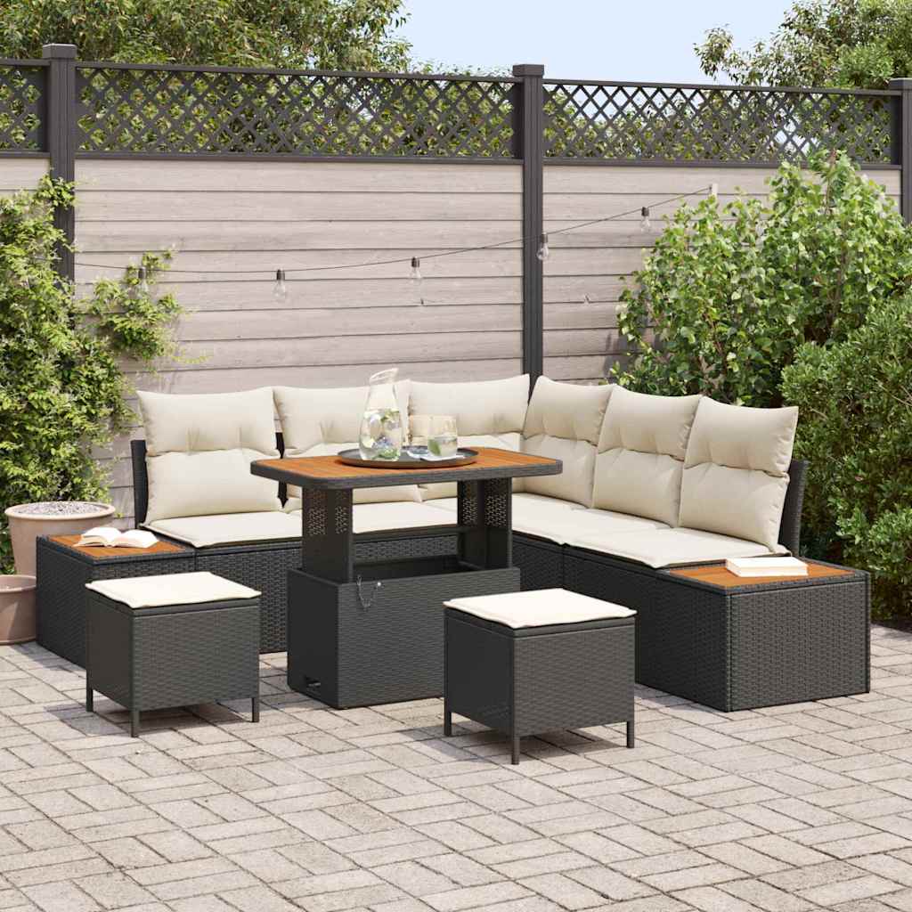 Set Divano da Giardino con cuscino 8 pcs Nero Poly Rattan | homemem39