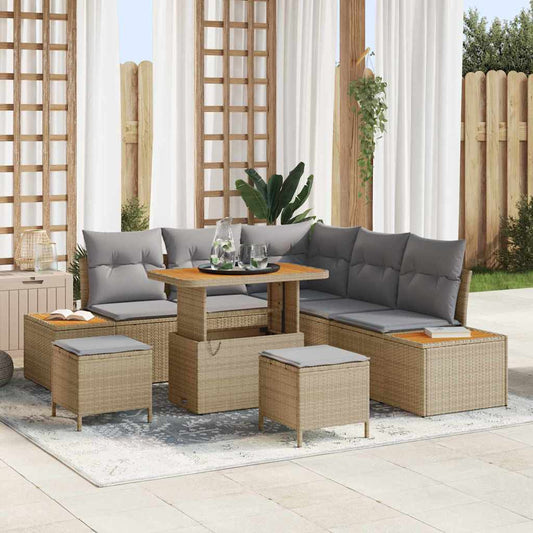 Set Divano da Giardino con cuscino 8 pcs Beige Poly Rattan
