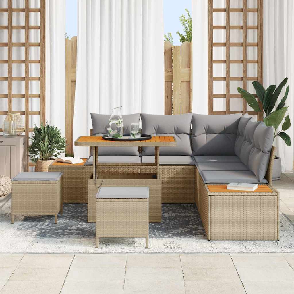 Set Divano da Giardino con cuscino 8 pcs Beige Poly Rattan | homemem39