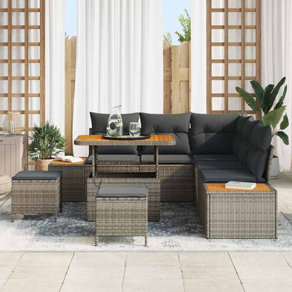 Set Divano da Giardino con cuscino Grigio Poly Rattan