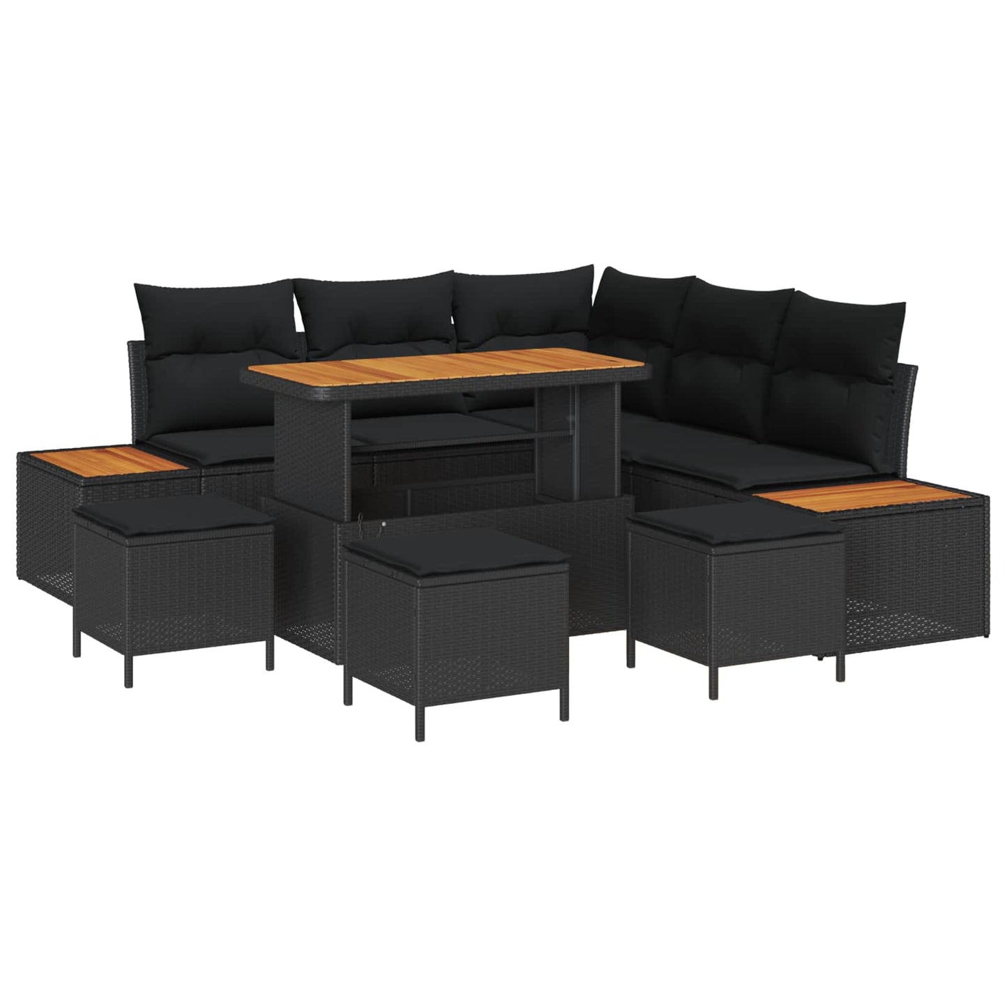 Set Divano da Giardino con cuscino 9 pcs Nero Poly Rattan | homemem39