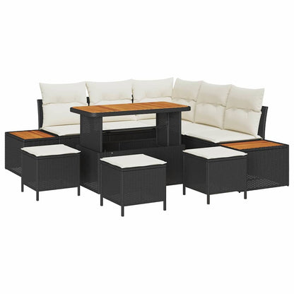 Set Divano da Giardino con cuscino 9 pcs Nero Poly Rattan