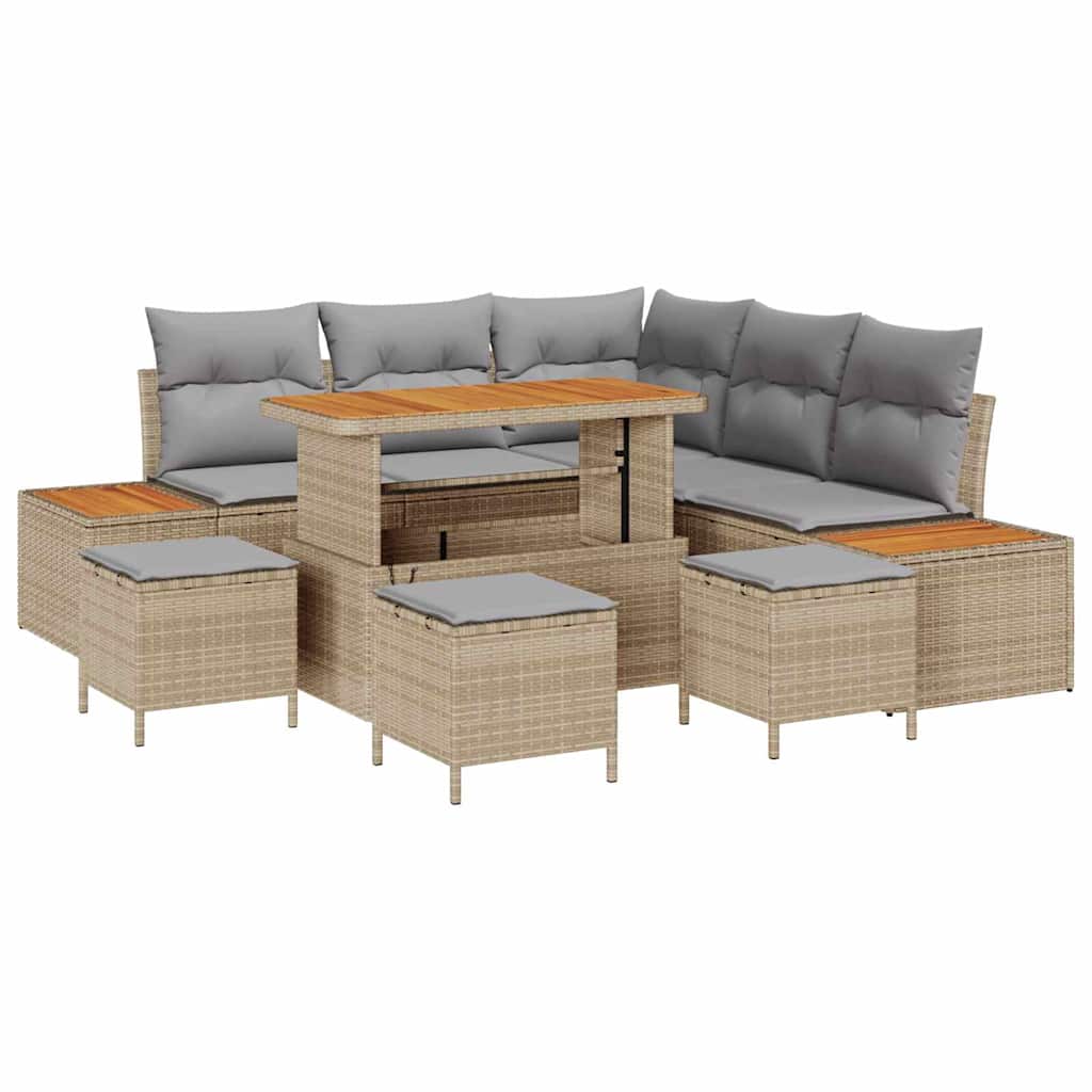 Set Divano da Giardino con cuscino 9 pcs Beige Poly Rattan | homemem39