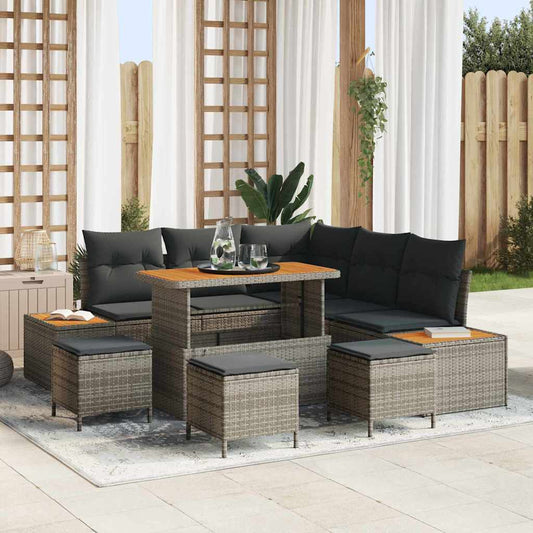 Set Divano da Giardino con cuscino Grigio Poly Rattan