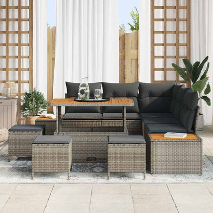 Set Divano da Giardino con cuscino Grigio Poly Rattan