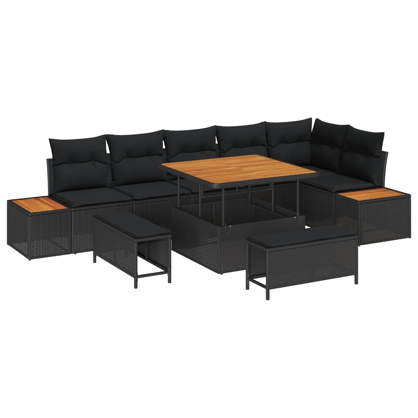 Set Divano da Giardino con cuscino 9 pcs Nero Poly Rattan | homemem39