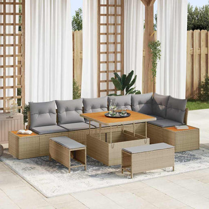 Set Divano da Giardino 9 pz 8-Numero di posti Beige Poly Rattan