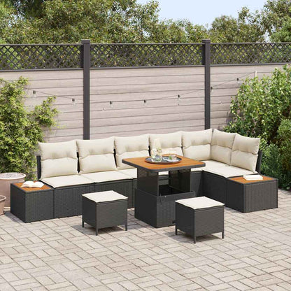 Set Divano da Giardino con cuscino 9 pcs Nero Poly Rattan | homemem39