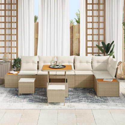 Set Divano da Giardino con cuscino 9 pcs Beige Poly Rattan