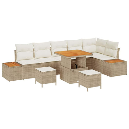 Set Divano da Giardino con cuscino 9 pcs Beige Poly Rattan